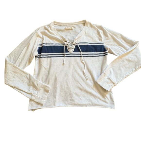 Hollister Tops - Hollister Long Sleeve CroppedT-Shirt W/ Lace Up Neckline-White-Size S-GUC